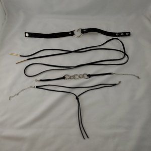 4 Black Chokers - Adjustable Leather Necklaces